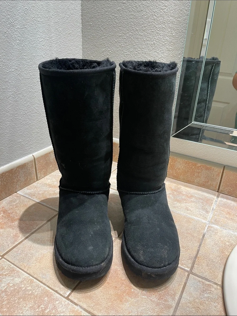 UGG Tall Shearling-Lined Suede Boots in Black